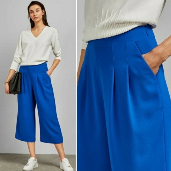 NWT Ted Baker Zettah Pleated Culotte Pants in Blue - Picture 1 of 16